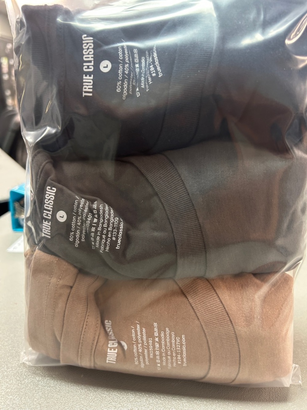 True Classic Men's Short Sleeve Tees - Black, Charcoal, Brown - 3-Pack